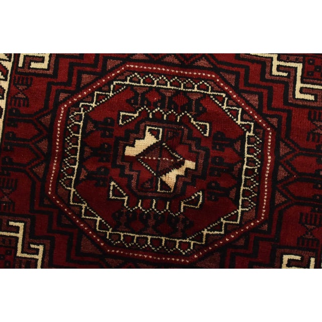 Textile Baloch Rug 3’8” X 6’9” Red Wool Vintage Tribal Hand-Knotted Oriental Carpet For Sale - Image 7 of 12