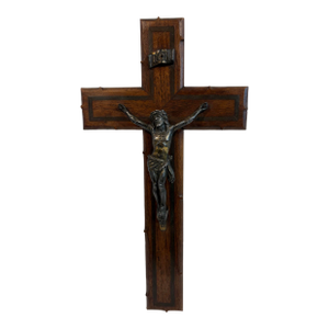 Vintage European Rosewood and Brass Crucifix