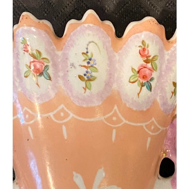 Coral antique Victorian English floral vase, 6” wide 7” high