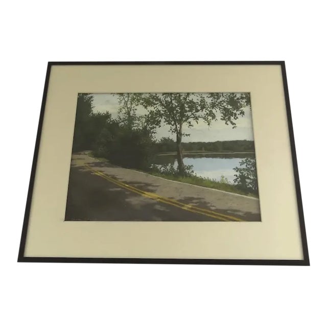 "The Big Turn" Contemporary Landscape Oil Pastel Drawing by Laura Strowe, Framed For Sale