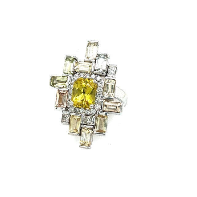 Natural Sapphire Diamond Ring 6.75 14k W Gold 13.3 TCW Certified For Sale - Image 14 of 18