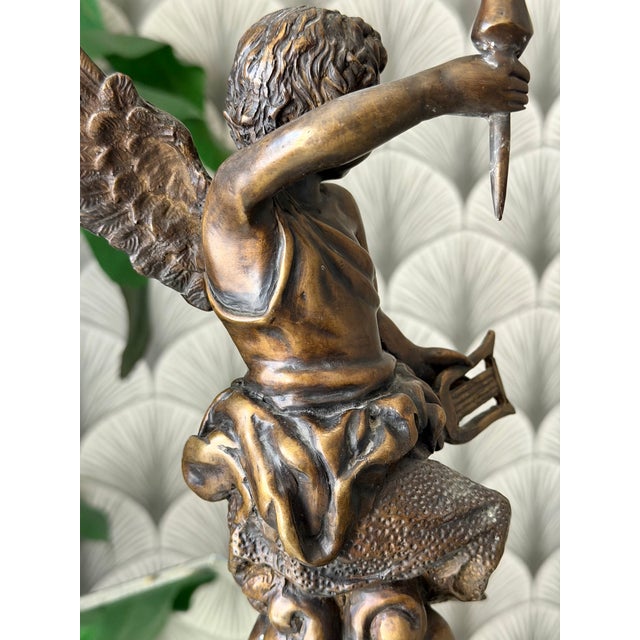 Antique Art Nouveau Brass Bronze Cherub Cupid Angel Candlestick Holder Sculptures - A Pair For Sale - Image 14 of 18