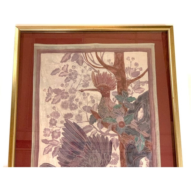 Mid 20th Century Signed Asian Silk Woven Panel | Flycatcher Birds & Scholar's Rock | Chop Seal Signed | Custom Framed | 20th Century For Sale - Image 5 of 16