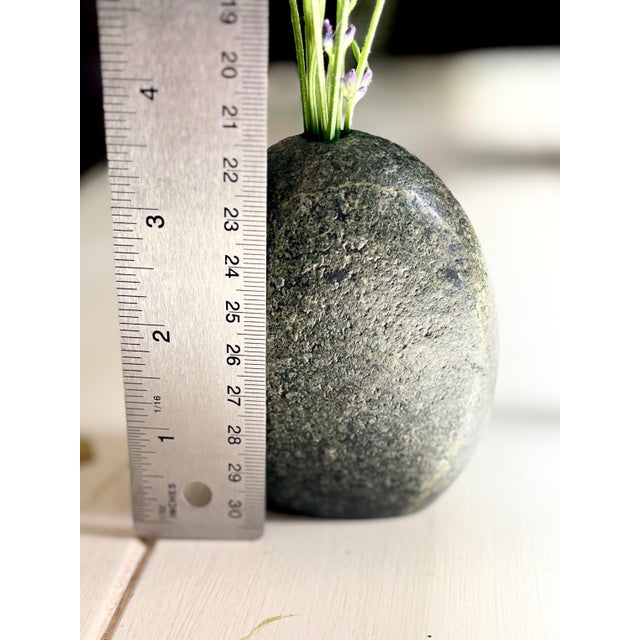 Contemporary Stone Bud Vase Pacific Northwest Artisan Hand-Carved Volcanic Rock For Sale - Image 3 of 12