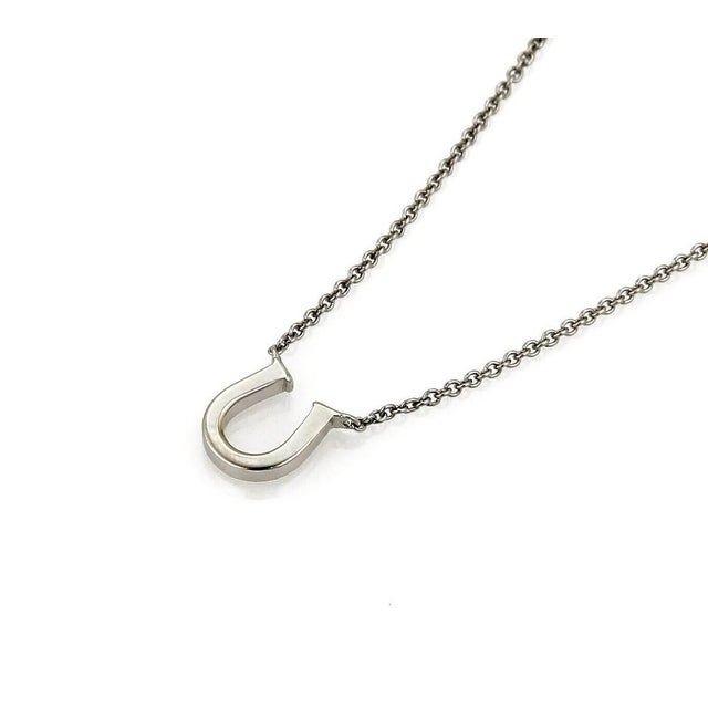 Contemporary Mid 20th Century Tiffany & Co. Horseshoe Diamond 18k White Gold Pendant Necklace 16" For Sale - Image 3 of 6
