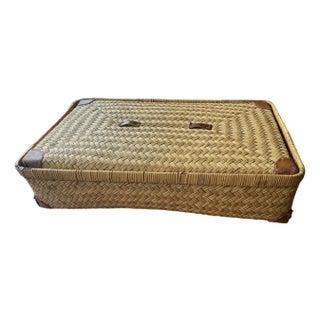 Two-Part Storage Box in Rattan and Leather by Adrien Audoux & Frida Minet, 1930s For Sale