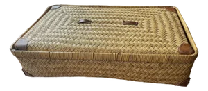 Two-Part Storage Box in Rattan and Leather by Adrien Audoux & Frida Minet, 1930s
