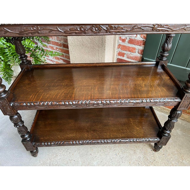 Antique English Hotel Dumbwaiter Server Sideboard Trolley Carved Oak Renaissance For Sale - Image 11 of 12
