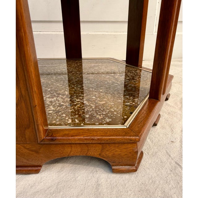 1970s 1970s John Keal for Brown Saltman Two-Tier Hexagonal Side Table With Stone Inset For Sale - Image 5 of 11