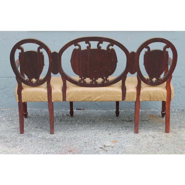Wood Traditional Solid Mahogany Carved Wood Bench/ Sofa For Sale - Image 7 of 8