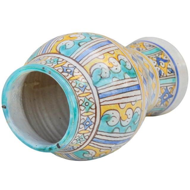 Ceramic Early 20th Century Handmade Orange & Turquoise Moroccan Ceramic Vase For Sale - Image 7 of 12