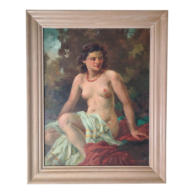 Marcel Krasicky Antique 1920s Oil Painting Nude Portrait of a Woman For Sale