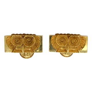 1970s Pair of Rare Tiffany & Co. Vintage Owl Cufflinks 18k Yellow Gold For Sale