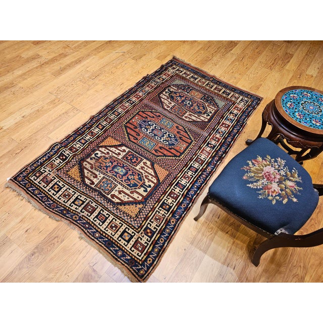 Antique Karachov Kazak Area Rug, Hand-Knotted Wool, Caucasus, 1800s, 4' x 7' For Sale - Image 4 of 16