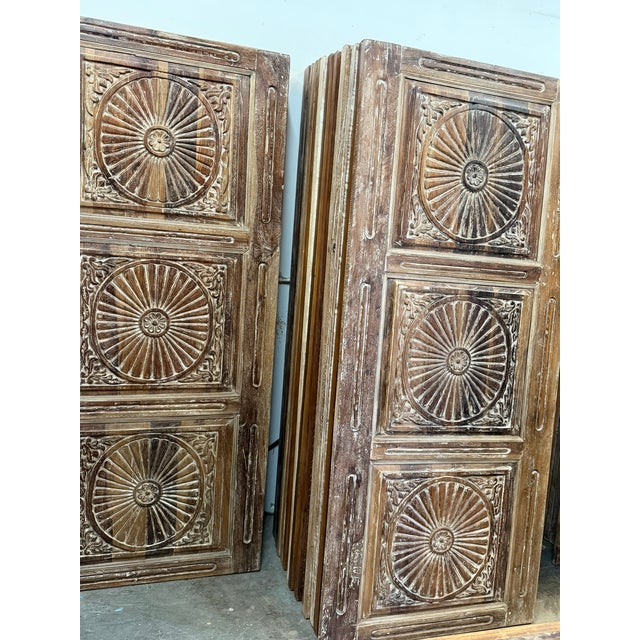 Spanish Style Vintage Sunburst Carved Wooden Door Panel 80x34 For Sale - Image 11 of 12