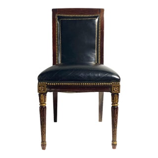Vintage English Accent Chair W Rustic Leather Seat & Nails For Sale