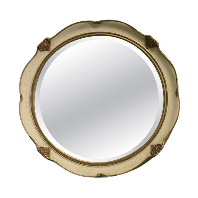 Glass French Art Deco Round Gilt and Cream Wall Mirror, 1930s For Sale - Image 7 of 7