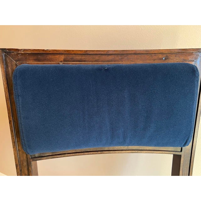 Jonathan Charles Jonathan Charles Open Back Dining Chair, Custom Blue Velvet Upholstery, Bleached Crotch Walnut Finish, Gold Accents For Sale - Image 4 of 18