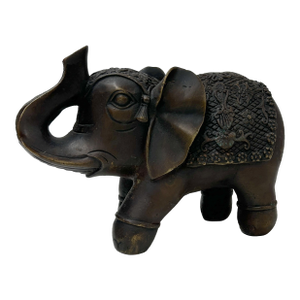 Vintage Dark Brown Metal Elephant Trunk Up Accent Figure