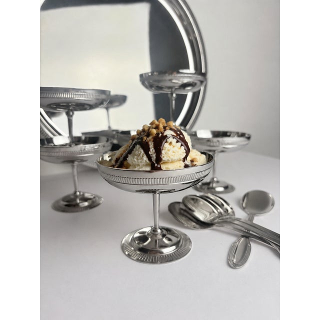 1970s French Stainless Steel Dessert Coupes Set and Champagne, 1970s, Set of 12 For Sale - Image 5 of 9