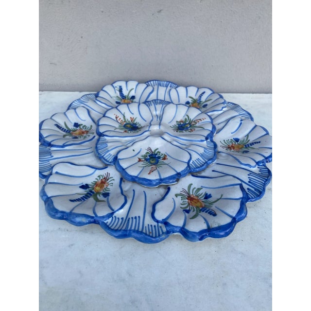 1940s French Blue & White Faience Oyster Platter Moustiers Style, Circa 1940 For Sale - Image 5 of 9