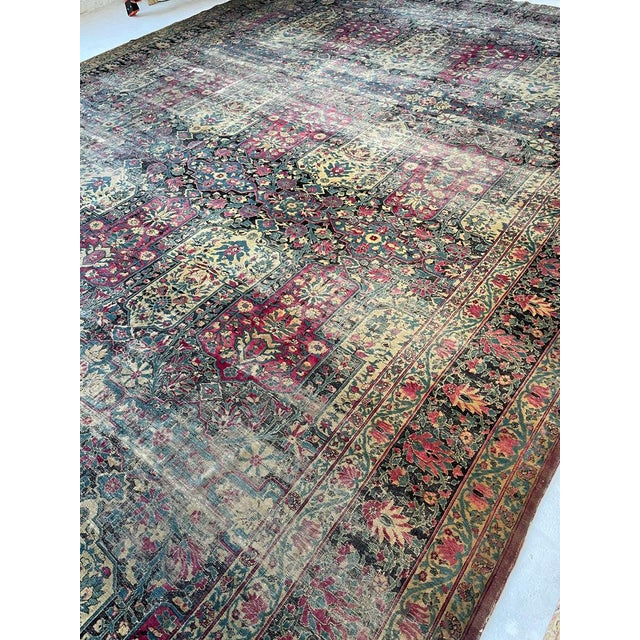 Persian Antique Garden Inspired Design PALACE SIZE Charcoal, Magenta, Denim Blue Rug 11.4 x 17.7 For Sale - Image 3 of 13