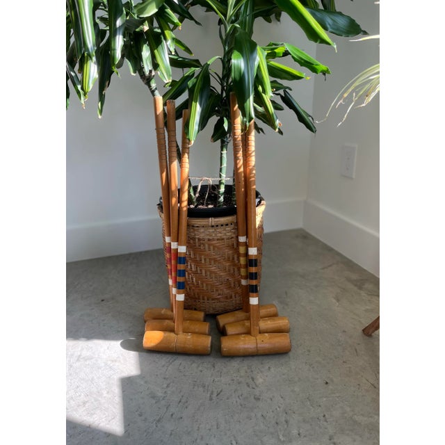 Sienna 1970s Painted Band Wood Croquet Mallets-Set of 6 For Sale - Image 8 of 10