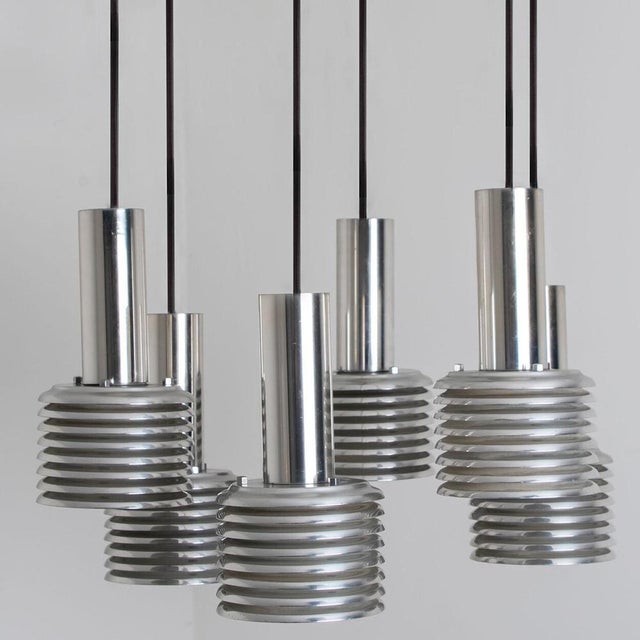 Metal and Chrome Cascading Pendant Light attributed to Staff Leuchten, 1970s For Sale - Image 3 of 16
