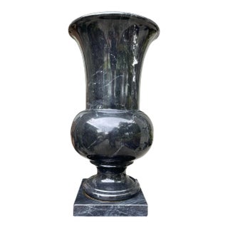 Vintage Large Sculptural Black Marble Urn Vase on Plinth Base | 17.5” For Sale