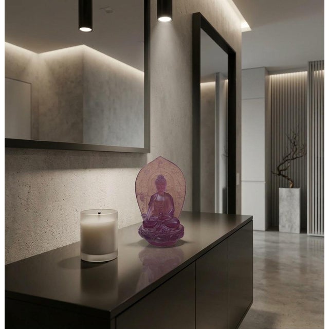 Crystal Glass Amethyst Purple Gautama Amitabha Shakyamuni Statue For Sale - Image 4 of 10