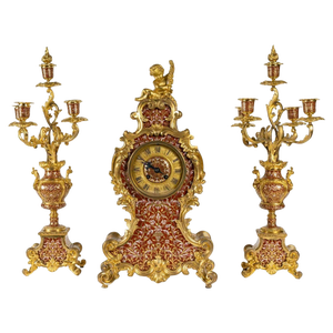 Large Napoleon III Gilt Bronze Mantel Set, Set of 3