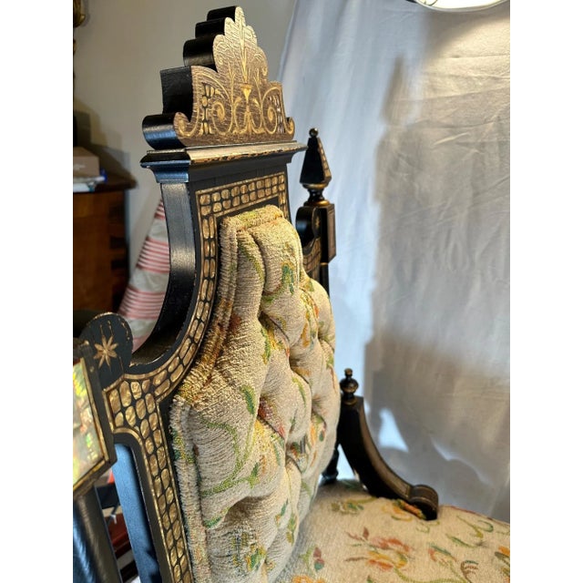 Late 19th Century Mid Victorian Ebonized Chair With Mother of Pearl Inlay. For Sale - Image 5 of 12