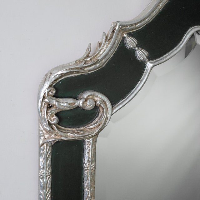 French French Style Beveled Wall Mirror With Ornate Silver Leaf Frame For Sale - Image 3 of 8