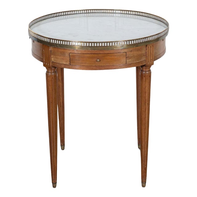 Late 19th Century French Louis XVI-Style Mahogany Bouillotte Table with Carrara Marble Top For Sale