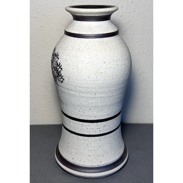 Contemporary Vintage Contemporary Style Studio Pottery Speckled Stoneware Trees Motif Baluster Vase Signed Js (20th Century) For Sale - Image 3 of 6