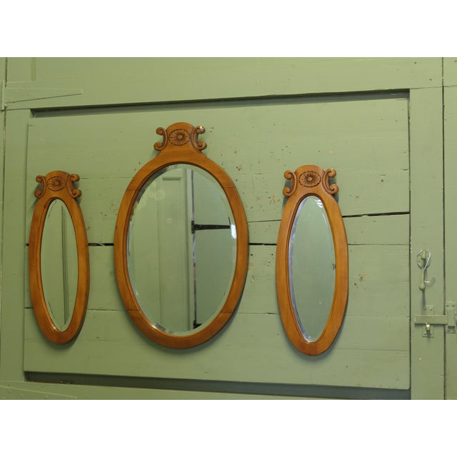 Oval Satin Walnut Wall Mirrors, Set of 3 For Sale - Image 5 of 6