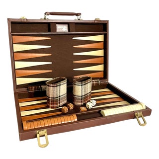 Vintage Mid-Century Tartan Backgammon Game Set in Travel Case For Sale