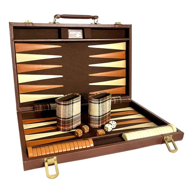 Vintage Mid-Century Tartan Backgammon Game Set in Travel Case For Sale