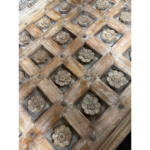 Wood Antique Brown Lotus Carved Coffee Table – Handcrafted Rustic Statement Center Table 74 For Sale - Image 7 of 8