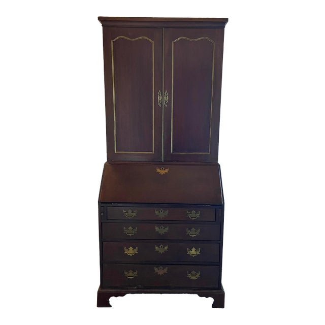 18th Century English Made in England Chippendale Mahogany Secretary Desk With Leather Top For Sale