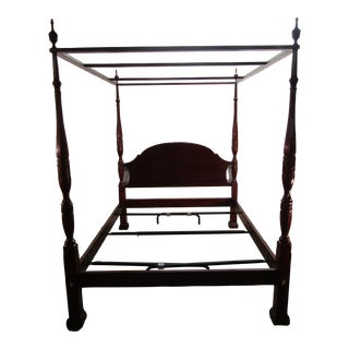Henkel Harris Solid Mahogany Queen Size Rice Carved Poster Canopy Bed For Sale