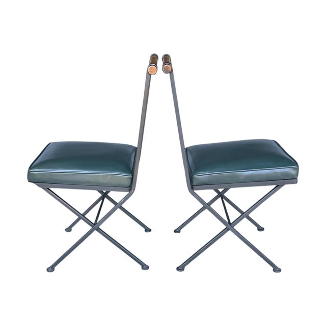 Sculptural Iron X-Frame Dining Chairs in Dark Green Leather – Set of 4 For Sale - Image 14 of 15
