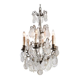 19th Century French Six-Light Crystal Chandelier with Pendeloques and Rosettes For Sale