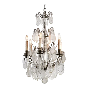 19th Century French Six-Light Crystal Chandelier with Pendeloques and Rosettes