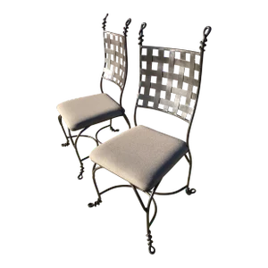 Modern Pair of Wrought-Iron Dining Chairs After Giacometti
