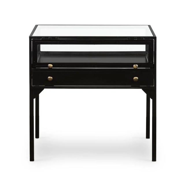 Metal Four Hands Shadow Box Glossy Black End Table with Aged Brass Hardware For Sale - Image 7 of 13