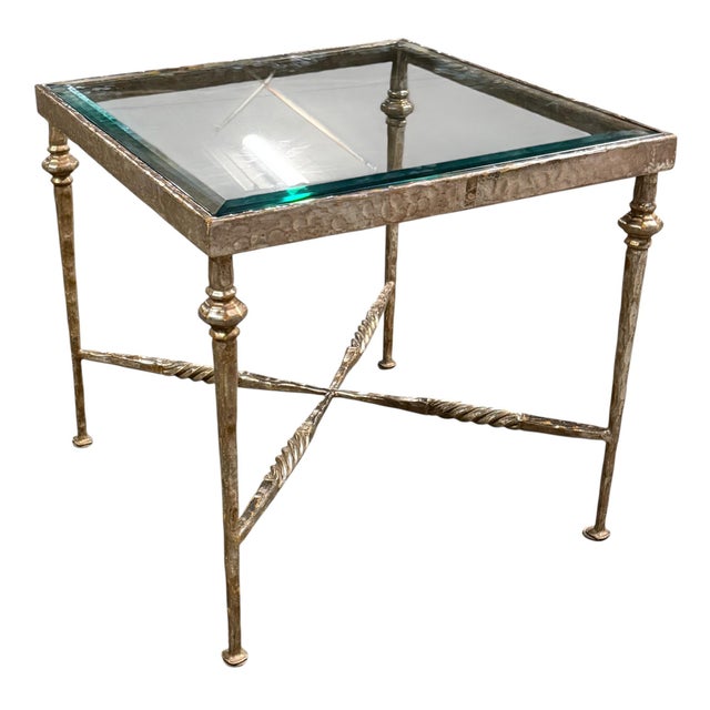 Nancy Corzine White gold gilt metal Side table 1 of 2 available. The “Avignon” side table features a hammered gilt metal...
