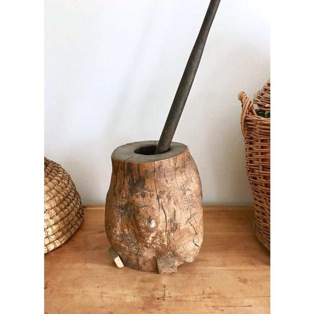 Antique 18th century French chestnut mortar & pestle. Originally used to crush the husks on chestnuts to make into oil....
