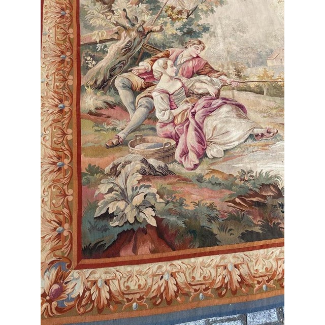 Antique French Aubusson Lovers Who Fish Tapestry, 1890s For Sale - Image 3 of 18
