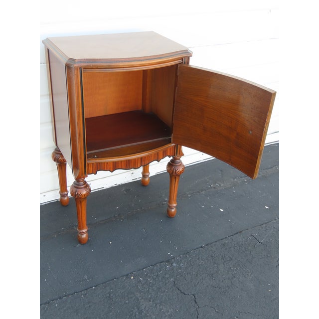 Wood Jacobean Early 1900s Inlay Tall Nightstand End Side Table 6609 For Sale - Image 7 of 13